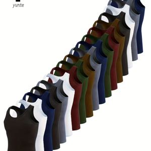 TEMU 18개 혼합 색상 조끼, 검은색과 흰색, 해군 파란색, 검은색 회색, 흰색 , 군대 녹색, 카키, 회색, 해군 파란색, 군대 녹색, , 카키, 검은색과 흰색, 회색, 해군 파란색, 패션, 통기성, 편안하고 빠르게 건조되는 스포츠 피트니스 조끼, 캐주얼 단색 상의, 남성 여름 의류, 남성 조끼 스웨트셔츠 상의