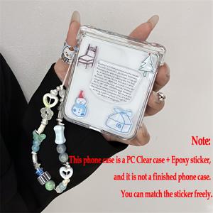 TEMU 귀여운 만화 눈사람 일러스트 스티커 폰 케이스, 3D 러브 플라워 체인, 삼성 갤럭시 Z 플립 6 플립 5 플립 4 플립 3용 INS 귀여운 투명 PC 보호 하드 백 커버, 스마트폰 케이스,눈사람 디자인,장식용 모바일 케이스,만화 애호가,플립폰 소유자