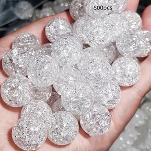 TEMU 500개 8mm 아크릴 투명한 균열이 있는 둥근 비즈 - DIY 수제 색상이 있는 파괴된 얼음 팝콘 비즈 보석 제작에 사용