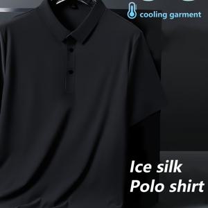 TEMU 남성용 아이스 실키 셔츠 - 통기성 좋고 빠른 건조, 고탄력 원단, 캐주얼 여름복, 부드럽고 편안한 착용감, 단추 칼라, 솔리드 블루, 세탁기 사용 가능