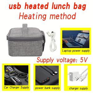 TEMU 식품 접촉 없음, USB 가열 보온 도시락 가방 - 알루미늄 패킹으로 휴대용 옥스포드 천, 여행, 캠핑, 피크닉, 사무실, 학교에 적합 - 사각형, 손세탁 가능, 학교 도시락 가방|USB 가열 도시락 가방|알루미늄 패킹, 도시락 가방 보온