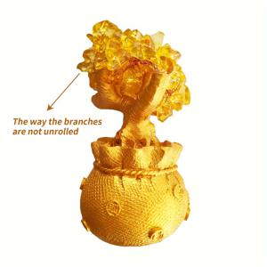 TEMU 1개 풍수 시트린/노란색 머니 트리와 중국 용 화분 - 장식적인 황금-노란색 플라스틱 화병에 인공 금빛 시트린 가지, 번영 상징 홈/오피스 데코, 유지 관리 필요 없음, 홈 데코 액센트 | 분재 스타일 나무 | 질감 있는 화병 디자인