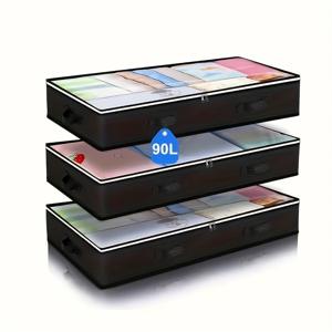 TEMU 3개 세트 침대 수납 가방, 대용량 침대 정리함, 네 개의 튼튼한 손잡이 포함, 상단 뷰 창으로 쉬운 접근 가능, 계절별 옷, 담요, 신발 등 정리에 이상적, 겨울, 크리스마스, 새해, 발렌타인데이 선물 및 침대 밑 수납에 완벽