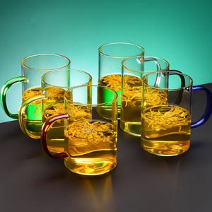 TEMU 컬러풀 핸들 달린 고강도 보로실리케이트 내열 유리컵 6팩 - 커피, 차, 주스, 우유용 대용량 투명 재사용 머그잔 - 가정, 주방, 식사 및 손님 접대에 이상적, 세련된 디자인의 컵