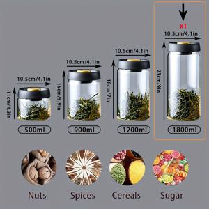 TEMU 블랙 고무 씰 및 골드 메탈 뚜껑이 있는 4개 또는 1개의 밀폐 유리 보관 용기 - 커피, 향신료, 곡물, 허브용 고강도 보로실리케이트 내열 컨테이너 - 냉동고 안전, 습기 및 추위 방지 주방 정리