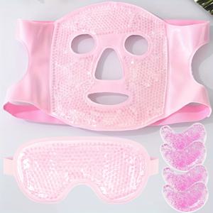 TEMU 얼굴 케어 젤 냉찜질 세트 (6개입) - 얼굴 젤 마스크 + 아이 젤 패치 + 다크서클 감소 젤 패치 포함, 재사용 가능한 핫&콜드 애플리케이션용 4개입, 주름 개선 홈케어 마스크 콤보
