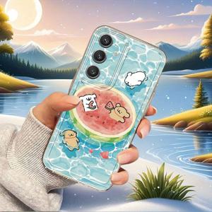 TEMU 수박 강아지 폰 케이스, 삼성 갤럭시 A02 A03S A04 A05S A06 A13 A14 A15 A16 5G A21S A22 A23 A24 A25 A32 A34 A35 A50 A52 A53 A54 A55 A73 S21 울트라 S22 플러스 S23+ S24 FE S25 만화 투명 낙하 방지 올인클루시브 TPU 폰 케이스 S