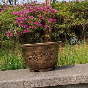 TEMU 24인치 직경 구멍 없는 수경식 포트 - 로터스, 연꽃 및 수생 식물용 청동색 두꺼운 플라스틱 꽃병 - 날씨에 내성을 갖춘, 실내/실외 사용, 물 저장어류 바스, 경관 장식, 실내 실외 장식 | 기하학적 패턴 포트 | 내구성 있는 플라스틱 포트, 대형 식물 용기