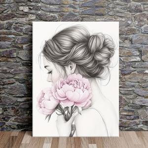 TEMU 1개 현대적 액자 캔버스 벽 예술 - 핑크 피오니와 우아한 여성 그림, 부드러운 파스텔 색상, 재활용 목재 프레임, 11.8x15.7인치, 거실/침실용 대형 꽃 장식, 사무실 벽 예술, 모던 월 아트, 소프트 파스텔 작품