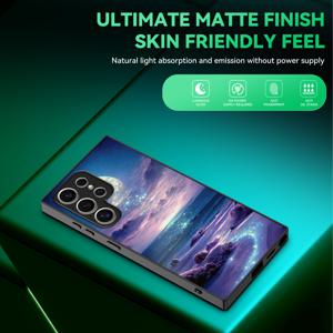 TEMU 발광 야간 조명 폰 케이스, 로맨틱 판타지 라이트 퍼플 비치 패턴, 갤럭시 NOTE20/10/9/8 시리즈 및 S25 울트라/S24/S23/S22/S21/S20/S30/S11/S10/S9/S8/S7 시리즈 호환, 자연스러운 빛나는 효과, 매트 마감, 베이지 색상 친화적 터치, 방진 및 지문 방지