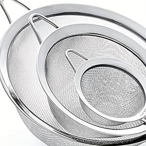 TEMU 3개 세트 스테인리스 스틸 미세 메쉬 체와 슬롯이 있는 국자, 밀가루 체질, 주스 여과, 느슨한 차 잎 제거, 채소 면류 분리 및 간식에서 기름 분리가 가능, 내구성 있고 청소하기 쉬움, 케이터링 서비스 호텔 식당 핫팟 요리에 적합하는 3가지 크기