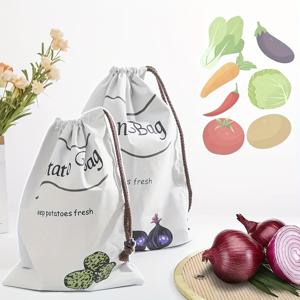 TEMU 2개 재사용 가능한 양파 감자 보관 가방 - 통기성 있는 천으로 만든 야채 신선도 유지기, 안전한 끈으로 닫힘, 과일 및 견과류를 위한 흰색 폴리에스터 직사각형 용기, 식품 저장 솔루션 | 안전한 밀봉 가방 | 통기성 소재, 감자 저장소, 재사용 가능