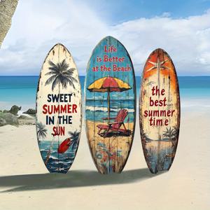 TEMU 3개 세트 - 여름 수상보드 테마 나무 벽장식, 열대 해변과 코코넛 나무 디자인, 거실·침실·휴가용집 , 연안수영 월아트 (할로윈 & 크리스마스)