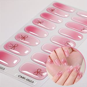 TEMU 16개의 손톱 스티커 세트, 그라데이션 블러시 실버 파우더 장식 보우 네일 아트, 살롱 품질, 빠른 매니큐어 스티커 여성 및 남성용