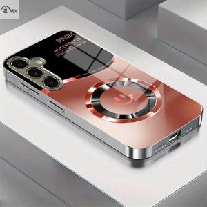 TEMU 레드 그라데이션 즐거운 얼굴 패턴 전도 은 도금 강화 유리 휴대폰 케이스 - 갤럭시 S25 플러스, S24 울트라, S23 울트라, S23 플러스, S22 울트라, S21, A05S, A14, A53, A34, A35, A55, A54 호환 고급 비즈니스 스타일 커플 패션 보호 커버