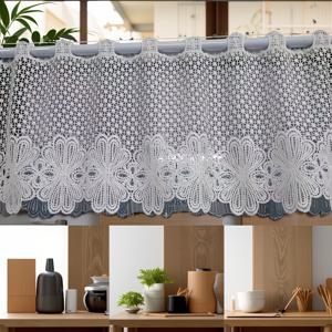 TEMU 1패널 자수 커튼 - 플로럴 레이스 디자인 100% 폴리에스터 세미시어 로드 포켓 창문 커튼, 거실/주방/침실용, 기계세탁 가능 빛 차단 홈 데코, 정교한 자수 반투명 원단