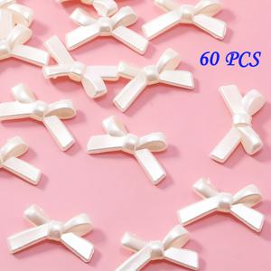 TEMU 60개 우아한 흰색 무늬 모양의 비즈 - DIY 보석 액세서리, 목걸이, 팔찌, 귀걸이, 열쇠끈 - 손수 제작된 플라스틱 진주, 리본 디테일, 보석 제작 용품 | 리본 액센트 비즈 | 내구성 있는 플라스틱 비즈, 보석 제작 키트