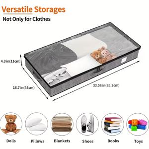 TEMU 1개 침대 밑 수납 컨테이너 - 투명 상단, 내구성 있는 부직포 정리함, 옷장용 공간 절약형 침대 밑 보관함, 계절 장식용 접이식 디자인, 도구 없이 간편 조립, 침실 정리, 레트로 감각, 견고한 구조, 바쁜 가정에 적합
