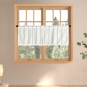 TEMU 포미폼 레이스 짧은 커튼 - 지오메트릭 패턴이 있는 흰색 주방 커튼, 반투명 폴리에스터 소재, 쉽게 걸 수 있는 바늘 포켓 디자인, 홈 데코, 홈 데코