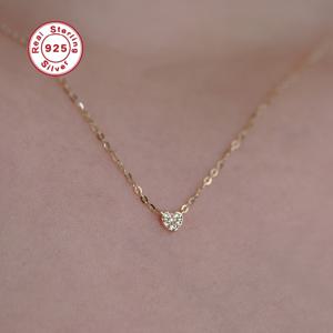 TEMU S925 스털링 실버 하트 펜던트 목걸이, 합성 지르코니아 - 14K 금도금 미니 체인, 그녀를 위한 완벽한 데이 선물, 주얼리|하트 모양 펜던트|합성 지르코니아 악센트