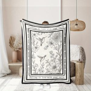 TEMU 1개 블랙 & 화이트 허밍버드 플로럴 프린트 