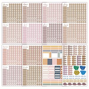 TEMU 1565 스티커, 8장/ 스타일 플래너 스티커, 창의적인 미적 플래너 스티커, 월간 및 주간 저널 계획 스티커, 일일 플래너 캘린더를 위한 필수 플래너 스티커 - 색상 조정 월간 제목, 날짜, 아이콘