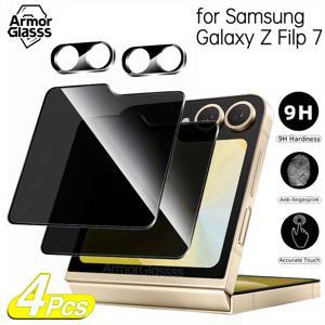 TEMU 2+2개 삼성 갤럭시 Z 플립 7 전용 프라이버시 스크린 보호필름, 2개 전면 강화유리 안티스파이 필름 포함, 카메라 렌즈 보호필름 2개 세트, 버블 프리, 케이스 호환 가능, 갤럭시 플립 3/플립 4/플립 5/플립 6/플립 7 지원