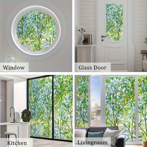 TEMU 3D 레이저 잎 프린트 스파이 방지 창막 필름 - 매트 블랙 & 화이트 PVC, 정적 클링 접착제, 접착제 필요 없음, 투명한 개인 정보 보호 필름, 가정 장식, 개인 정보 보호 창막 필름, 예술 창문 장식, 정적 클리우션