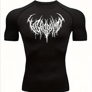 TEMU 남성용 퀵드라이 압축 티셔츠 - 수분 흡수 통기성 스트레치 원단, 그래픽 프린트 근육 디자인, 체육관·사이클링·복싱·트레이닝용 고탄력 슬림핏 운동 셔츠, 내구성 있는 액티브웨어, 퍼포먼스 웨어, 헬스러너를 위한 모던 스포츠웨어