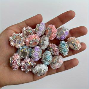 TEMU 6개 진주 사과 꽃 장미 비즈 느슨한 비즈, 라인스톤 스트링 비즈 DIY 팔찌 열쇠장 자동차 열쇠 펜던트 비즈 펜 장신구 제작 액세서리