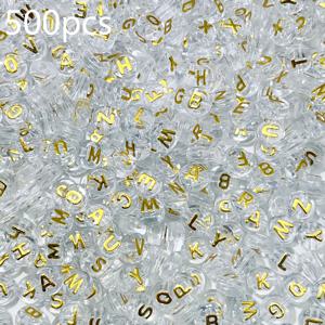 TEMU 500개 금색 문자 아크릴 비즈 - DIY 보석 만들기, 팔찌, 목걸이, 귀걸이 공예 용품, DIY 공예 비즈 | 생생한 비즈 색상 | 아크릴 비즈