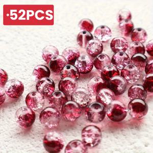 TEMU 52pcs 깨진 유리 비즈 - 8mm 레드 와인 & 눈꽃 디자인으로 DIY 보석 만들기, 팔찌, 목걸이 - 손수작업 공예 비즈로 귀걸이, 반지, 시계, 보석 만들기 용품, 장식 비즈, 예술 공예, 손수작업 비즈, DIY 비즈 공예가