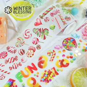 TEMU 2m 컬러풀 캔디 PET 와시 테이프 롤리팝 투명 스티커 접착 테이프 스크랩북 저널 에스테틱 문구용 루프: 100cm