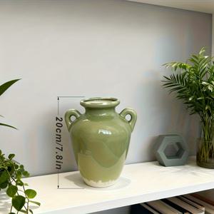 TEMU 1개 빈티지 팜하우스 플로럴 화병 - 다크 그린, 우아한 거실 꽃꽂이용, 웨딩 테이블 센터피스, 러스틱 홈 데코, 전기 불필요, 노르딕 디자인, 텍스처 마감, 핸드메이드 아트워크, 결혼식 장식품