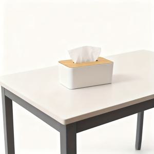 TEMU 모던 우드 티슈 박스 홀더 - 내구성 있는 플라스틱 사각 디자인과 나무 상단 커버, 욕실 및 드레싱 테이블용 스타일 오피스 데코 | 슬릭 화이트 마감, 공간 절약 디자인, 욕실 정리함, 장식용 티슈 박스, 천연 목재 마감, 티슈 보관함
