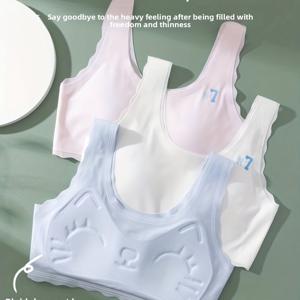 TEMU 3개 세트 여아용 발달 단계 브라, 고정컵 방수통증 브라, 초등학생 및 중학생용 얇은 브라, 무봉제 백리스 스포츠 트레이닝 브라, 편안하고 통기성 좋은 여성용 브라