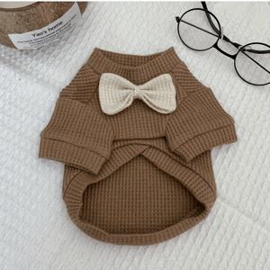TEMU 시크한 브라운 와플 강아지 의상 리본 타이 포함 - 소형부터 대형 견종까지 부드러운 니트 펫 드레스, 봄 & 여름 패션, 쉬운 슬립온 디자인, 캐주얼 또는 드레시한 행사에 완벽, 개 드레스, 애완동물 패션, 우아한 펫웨어, 편안한 펫웨어