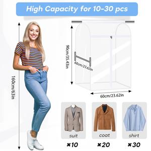 TEMU 투명 옷걸이용 가방, 세 개의 지퍼가 있는 완전 밀폐형 먼지 커버, PE 소재로 제작된 옷장 정리용 보관 가방