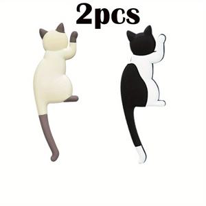 TEMU 2개 귀여운 고양이 꼬리 자석 후크 - 사랑스러운 일본 동물 장식, 냉장고용 키 홀더, 벽걸이 플라스틱 & 메탈 후크, 재미있는 고양이 디자인, 집 & 주방 정리용 완벽, 고양이 액세서리