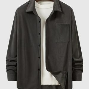 TEMU 남성 코듀로이 셔츠 - 신상 봄/가을 시즌, 턴칼라 솔리드 컬러 사이단버튼 디자인, 캐주얼웨어에 완벽|남자셔츠|남자옷