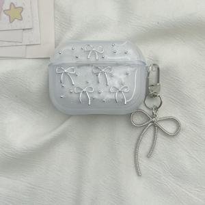 TEMU 1개 실버리 보우 헤드폰 케이스 for 1/2 세대용 보호 커버 새로운 무선 이어버드 보호 슬리브 for 3/4/Pro/Pro 2 호환 귀여운 심플 고급스러운 선물 남자친구 선물, 이어버드 케이스 커버, 여행 액세서리, 우아한 케이스, 트렌디한 액세서리, 유연한 커버, 보호 케이싱, 꼭 맞는 핏, 커버, 음악 애호가, 기술 애호가