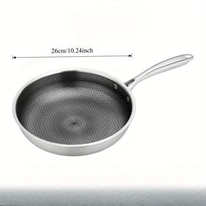 TEMU 26cm/10.23인치 스테인리스 스틸 허니콤 프라이팬, 논스틱, 세척 쉬움, 스크래치 방지, 균일한 가열, 인덕션 호환, 휴대용 허니콤 프라이팬, 가정용, 야외 캠핑, 스테이크 프라이팬