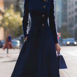 TEMU 여성용 우아한 롱 코트 - 비대칭 밑단, 구조적인 칼라 & 싱글 브레스트 프론트 클로저가 있는 겨울 따뜻한 트렌치 코트, 가을/겨울용 솔리드 컬러 논스트레치 원단, 사무실, 파티용 세탁기 사용 가능한 아우터