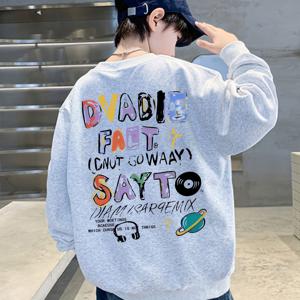 TEMU 남아용 오버사이즈 블랙 그래픽 스웨트셔츠, 멀티컬러 레터링 & 만화 캐릭터 프린트 - 루즈핏 라운드넥 긴팔 캐주얼 티셔츠 (봄/가을용), 세탁기 사용 가능, 매우 넉넉한 핏, 봄 가을 의류, 발랄한 디자인, 라운드넥 스웨트셔츠, 루즈핏 스웨트셔츠, 캐주얼 스웨트셔츠, 남아용 오버사이즈 스웨트셔츠, 긴팔 스웨트셔츠