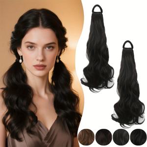 TEMU 2개입 트윈테일 18인치 내열 포니테일 헤어피스 | 미끄럼 방지 탄성 밴드, 레이어드 볼륨 합성 헤어 익스텐션 여성용, 모임, 크리스마스, 새해, 발렌타인데이, 생일, 콘서트, 특별한 날에 적합.