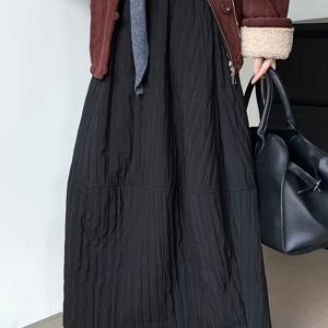 TEMU 여성용 우아한 A라인 맥시 스커트 - 슬림핏 사계절 플로우 롱 스커트, 캐주얼 & 포멀 웨어, 주름 방지 브라운/블랙 (오피스, 웨딩, 파티) - 세탁기 사용 가능한 다용도 트라우저 스커트