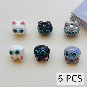 TEMU 6개 세트 레진 귀여운 큰눈 고양이 머리 구슬, DIY 공예 액세서리, 귀걸이 팔찌 키체인 장식 참, 공예 용품,DIY 주얼리 만들기,장난스러운 매력,장식용 구슬,가벼운 구슬,매끄러운 마감,보석 비즈,매력 비즈,DIY 취미 애호가,주얼리 제작자