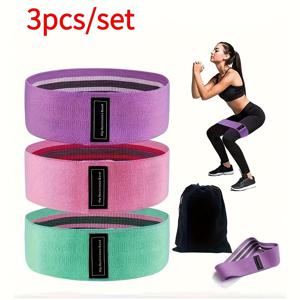 TEMU 3개 레지스턴스 밴드, 미끄럼 방지 탄성 풀 로프, 다리 및 힙 리프트, 바디 스트레칭, 운동, 요가에 적합, 아크릴 원단, 다양한 색상 (핑크, 보라, 녹색), 다단계 텐션, 힙업 피트니스용 탄성 스쿼트 레지스턴스 밴드