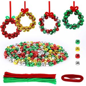 TEMU 320개 징글벨 리스 장식 키트, 크리스마스 크리스프 사운드 벨, 20개 샤닐 줄기 및 빨간 리본 포함, 크리스마스 트리 파티 장식 DIY 공예용 (4가지 색상), 축제 장식품,휴일 장식,컬러풀 장식품,장식용 종,수제 장식품, 소재,DIY 애호가,파티 플래너