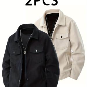 TEMU 2025년 신상 코듀로이 재킷 2벌 세트, 높은 미적 감각과 고품질, 패셔너블하고 활용도 높은 제품, 고급스러운 부드러운 원단